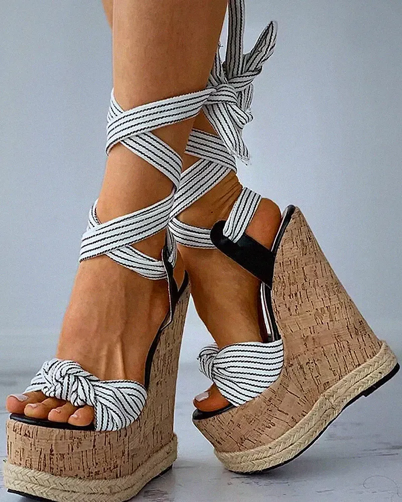 Sandalen Holzschuhe Hausschuhe Keilabsätze 16.5 CM Weiß Schwarz Seil Leder CZ126