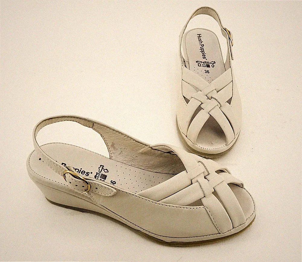 Sandalen Hush Puppies Slingbacks Echtleder Keilabsatz offwhite Gr. 36