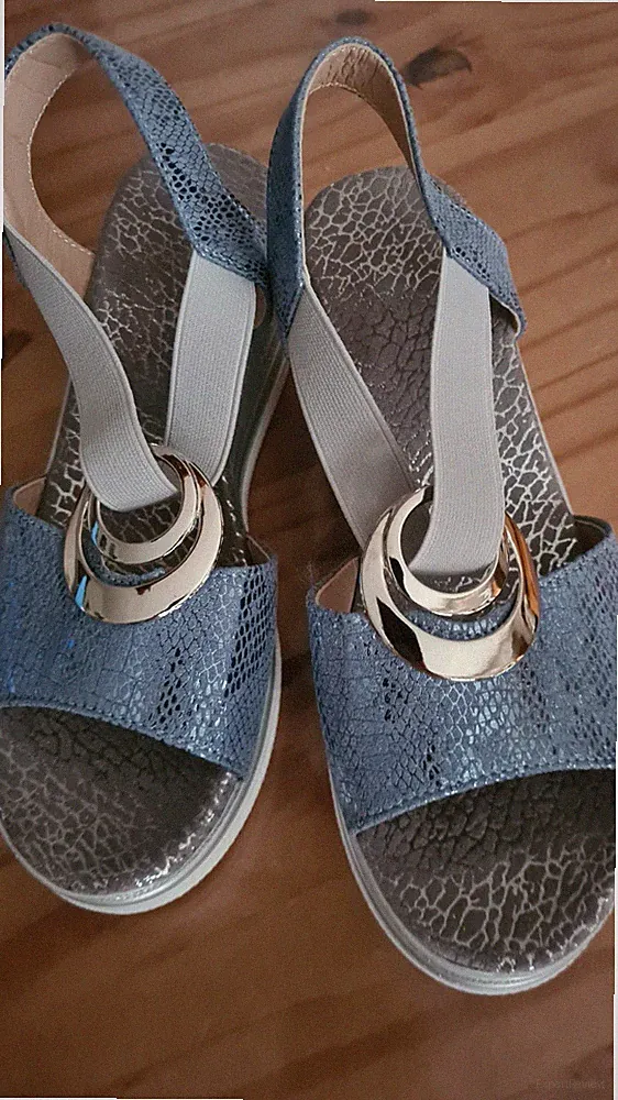 Sandalen Keil Absatz Blau Gr. 39 Sommer Plateo Schuhe Peeptoe Damenschuhe neu