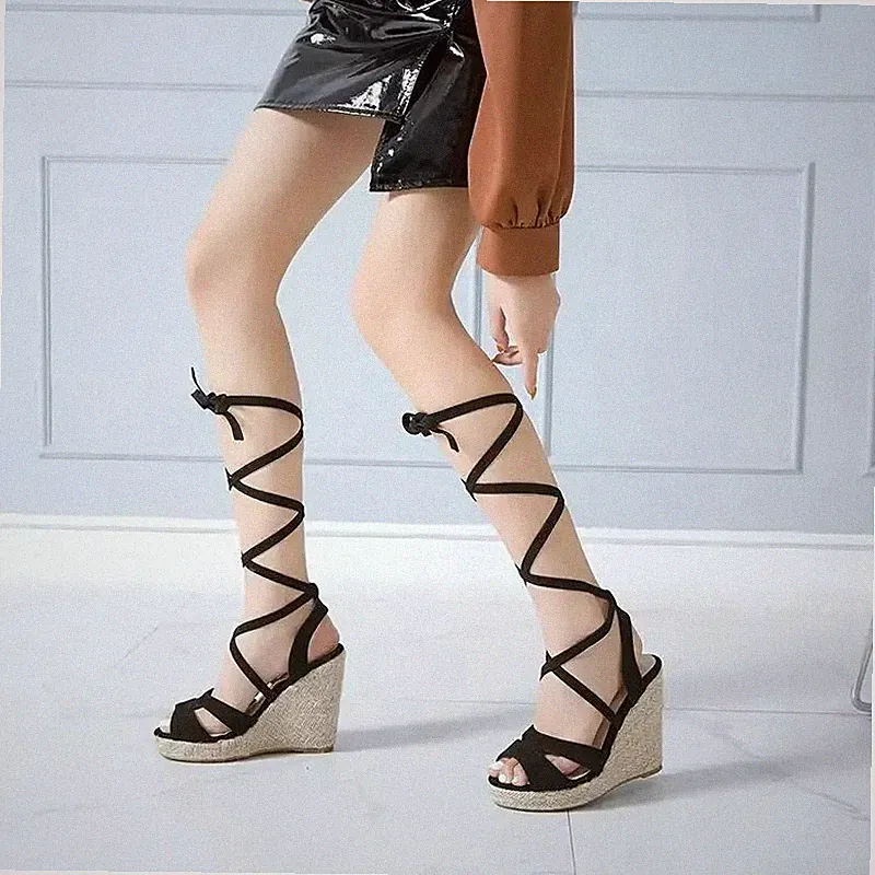 Sandalen Keilabsatz 11,5 Cm Riemen Schiava Platform Kordel Nero Damen