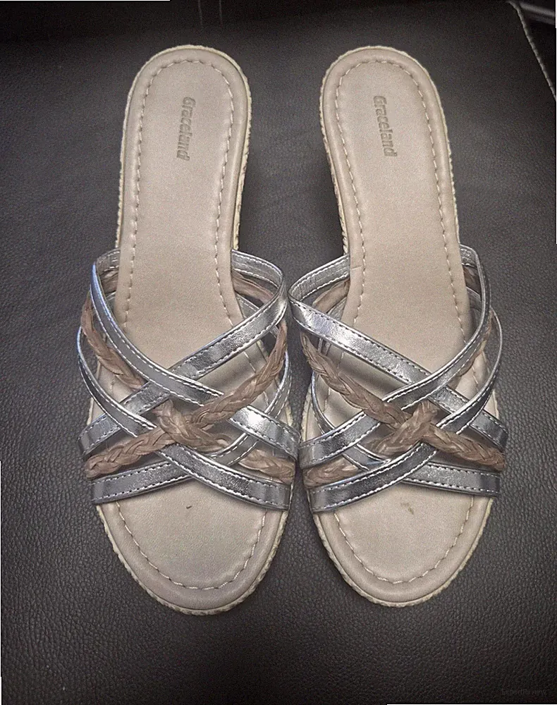 Sandalen Keilabsatz 7.5 cm Vorne Taupe/Silber Siehe Fotos GR 38
