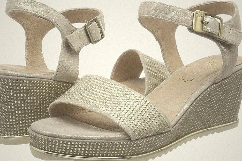 Sandalen Keilabsatz Beige Gold Gr. 36 100% Leder NEU Mit ETIKETT