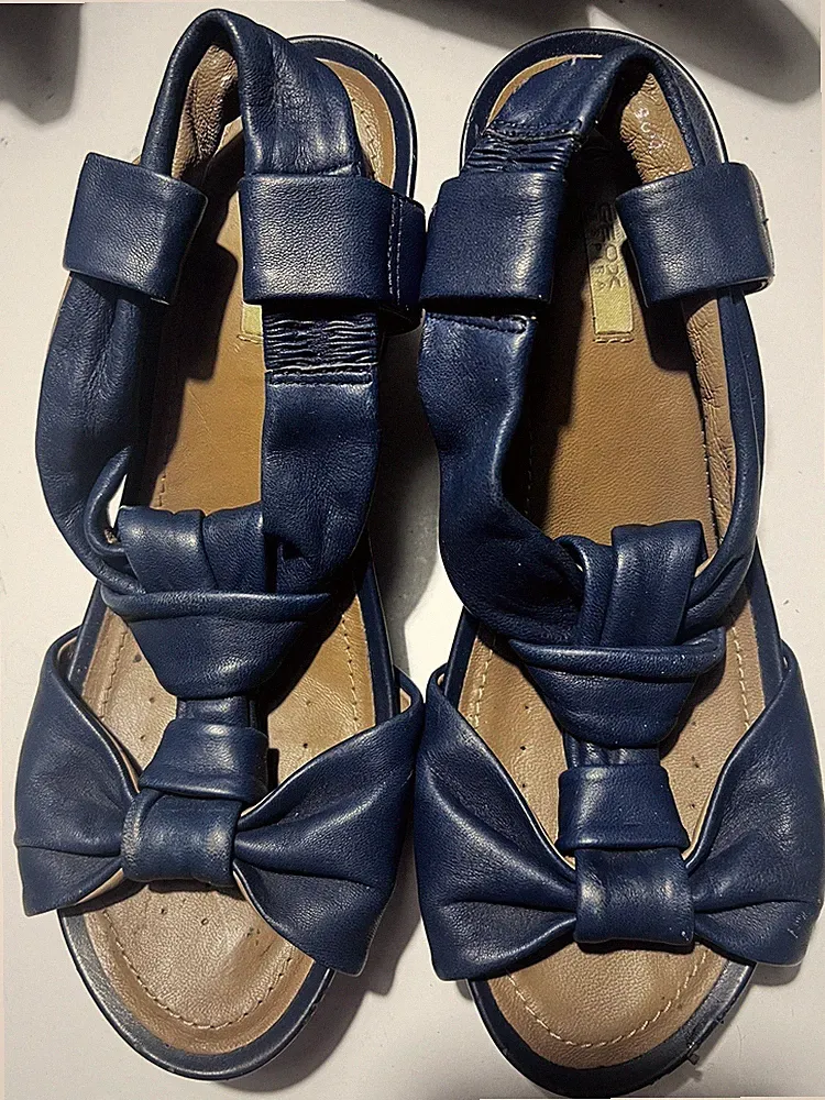 Sandalen Keilabsatz Geox Respira Navy Blau Leder Schleife Sommer Damen Größe