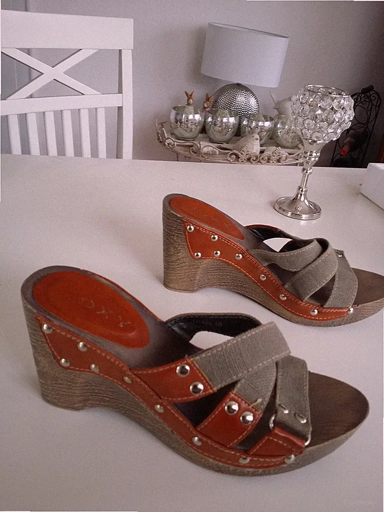 Sandalen, Keilabsatz, Gr. 40, Jeansblau