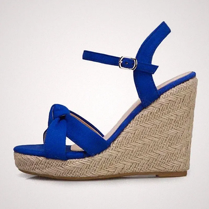 Sandalen Keilabsatz Kordel Intensiv Blau Frontknoten Absatz 11 cm Sommer CF7X3A