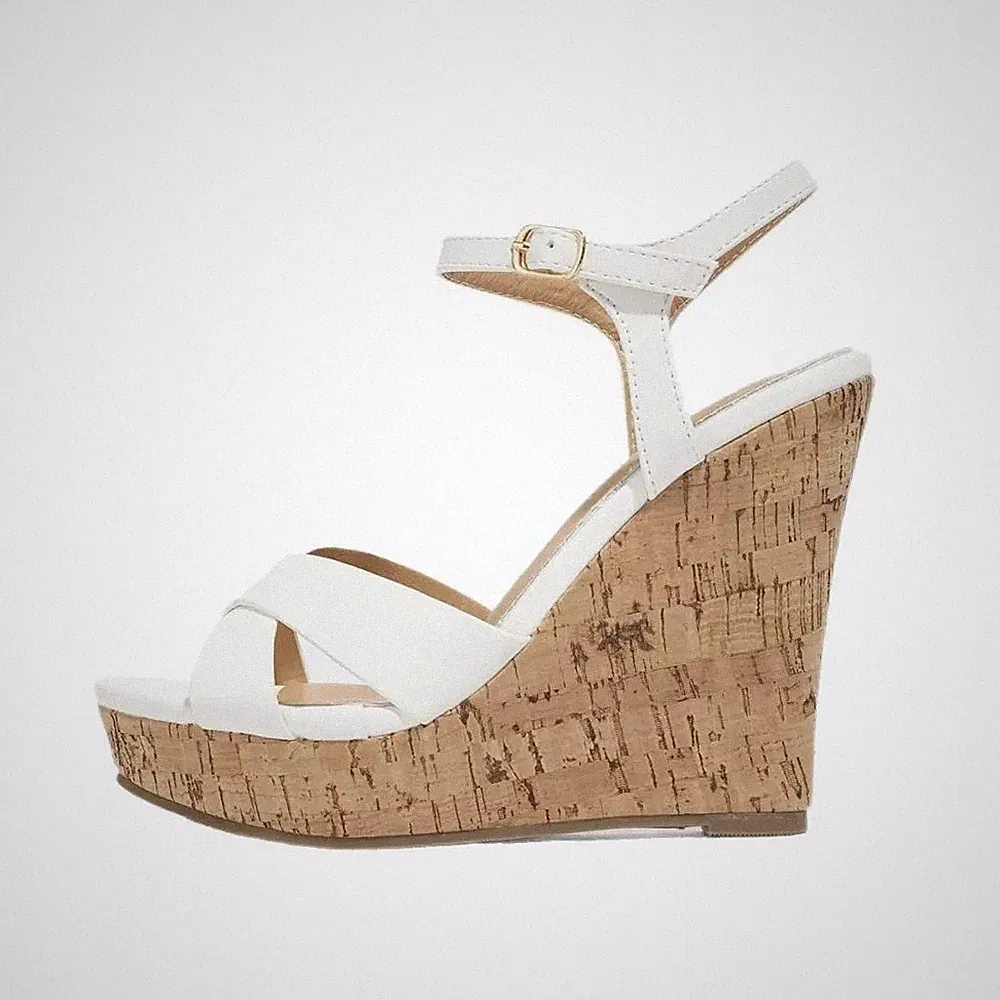 Sandalen Keilabsätze Kork Weiß Bands Gekreuzt Absatz 11,5 CM CF7X4A