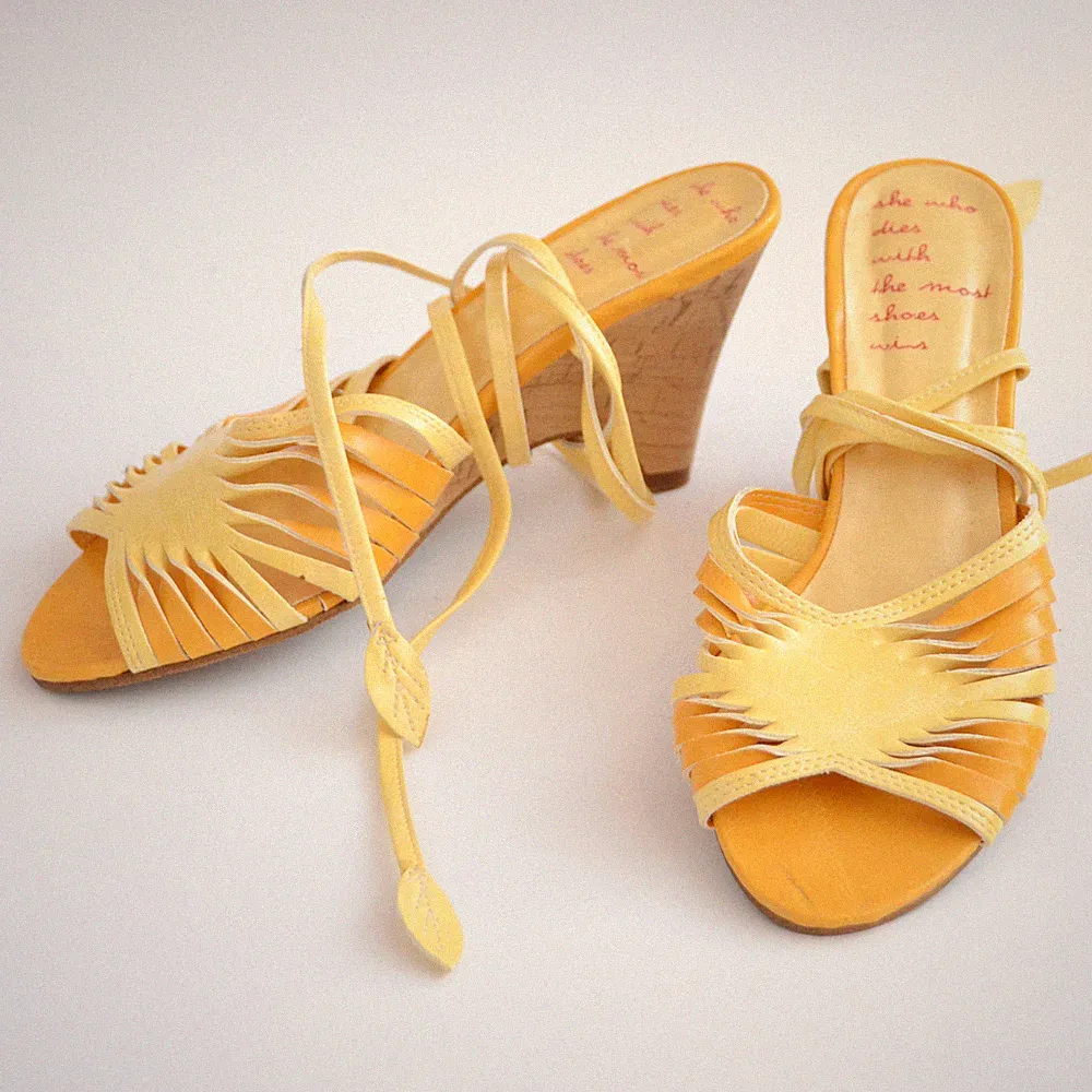Sandalen, Keilabsatz, Wedges, gelb, Sommer Sonne Kork, Gr 36, Schuhe, ca. 8,5 cm