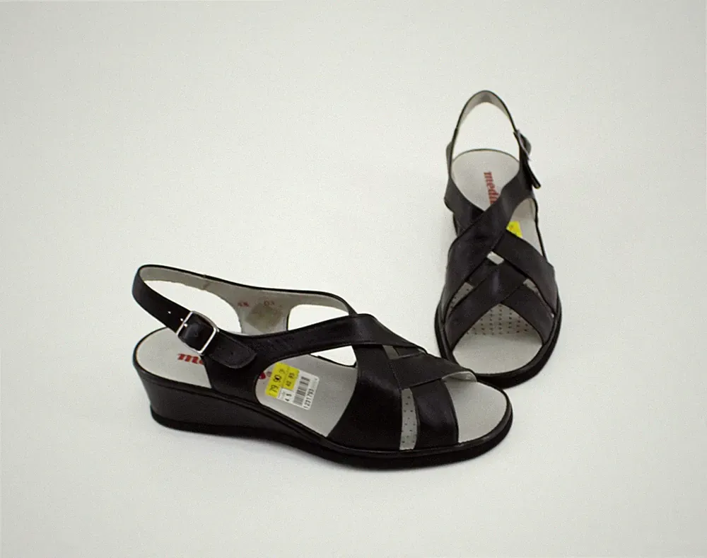Sandalen medicus Keilabsatz Schnalle Leder schwarz Gr. 37,5