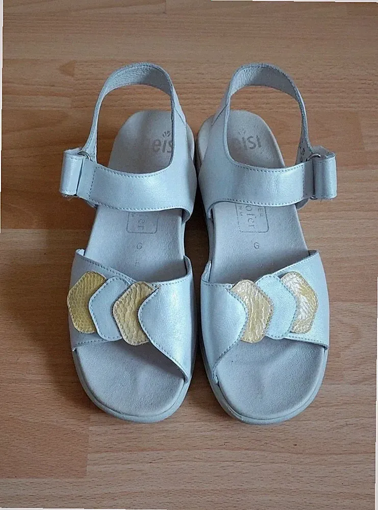 Sandalen Meisi Damen Klettverschluss Gr.38 UK 5 Weiß Leder Neuwertig