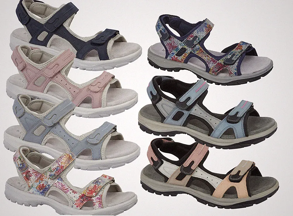 Sandalen Nubukleder Damen gepolstertes Fußbett Walking Touch & Close sportlich