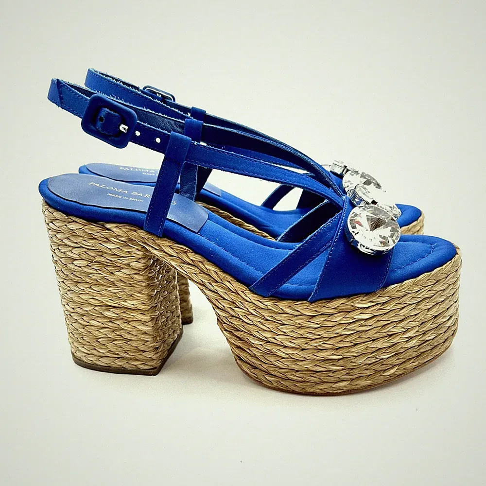 Sandalen Paloma Barceló Blau Mit Absatz IN Strick Hoch 10cm & Steine 392355