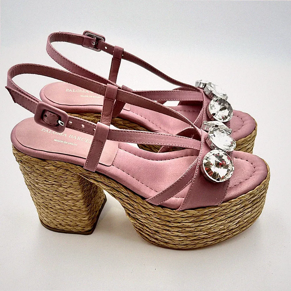 Sandalen Paloma Barceló Rosa Mit Absatz IN Strick Hoch 10cm & Steine 392355