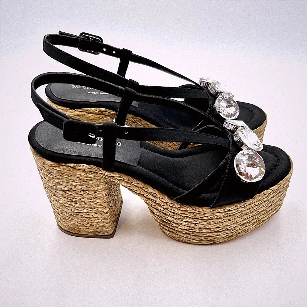 Sandalen Paloma Barceló Schwarze Mit Absatz IN Strick Hoch 10cm & Steine 392355