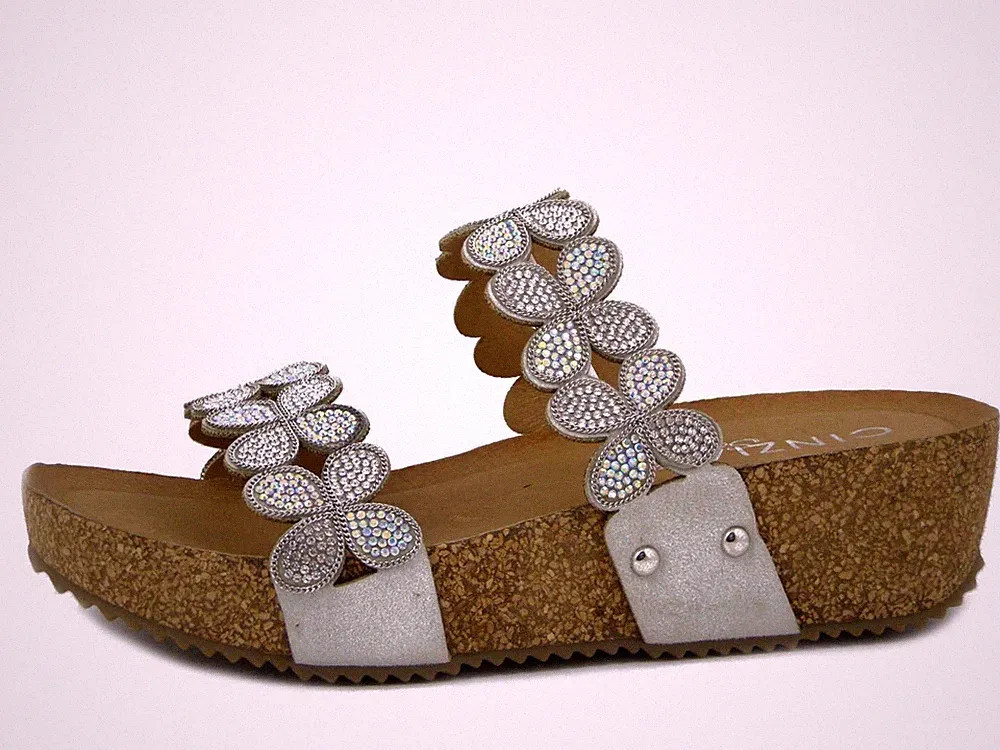 Sandalen Pantoletten Schmuck Silber Keilabsatz und Plateau CINZIA SOFT