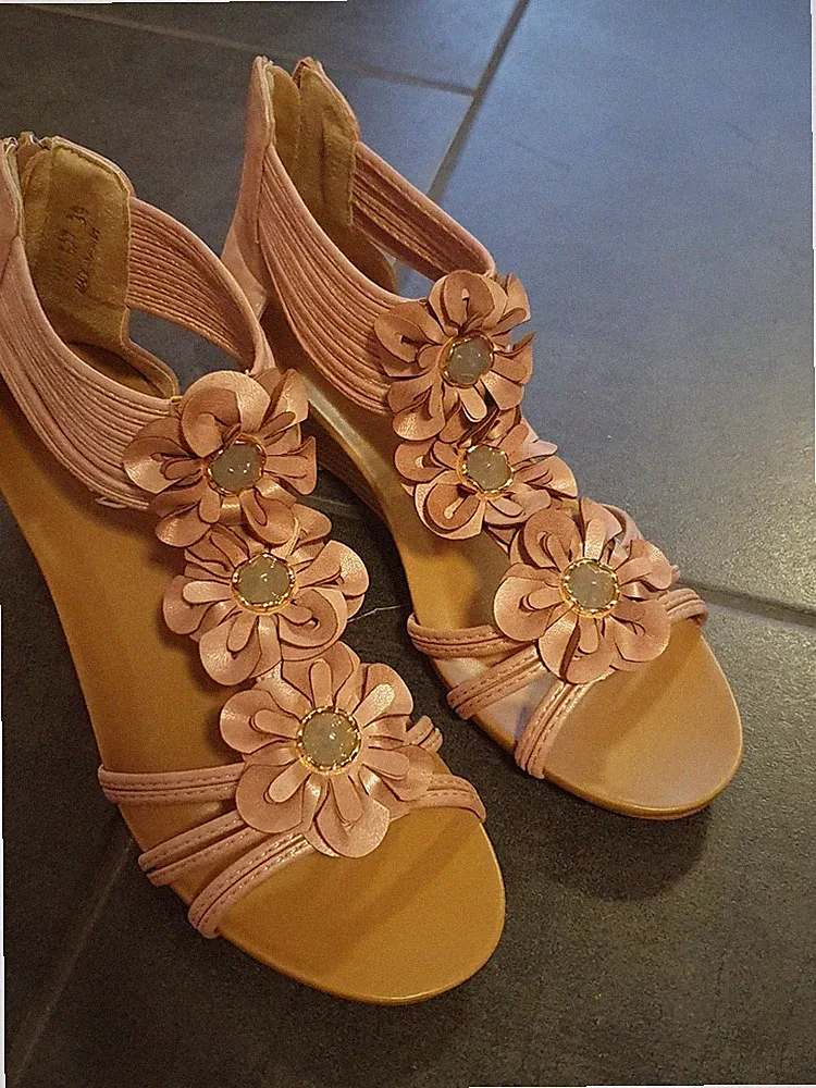Sandalen Rose Keilabsatz 39 Rosa Blumen