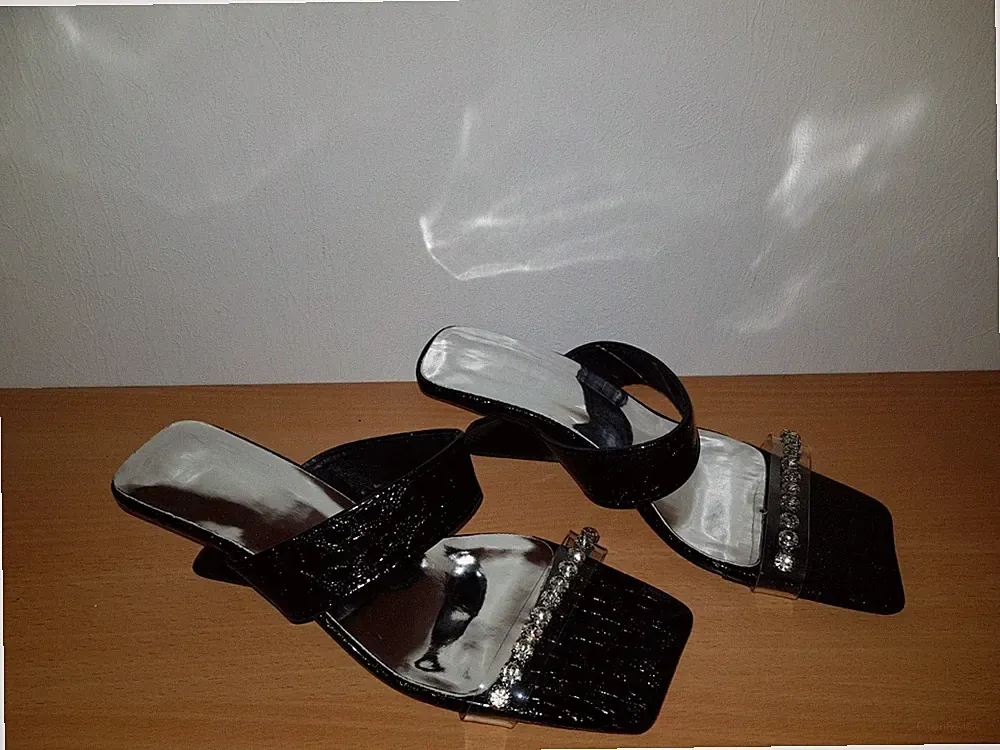 Sandalen Sandaletten Gr. 37 Damen Schuhe Keilabsatz Schwarz/Silber