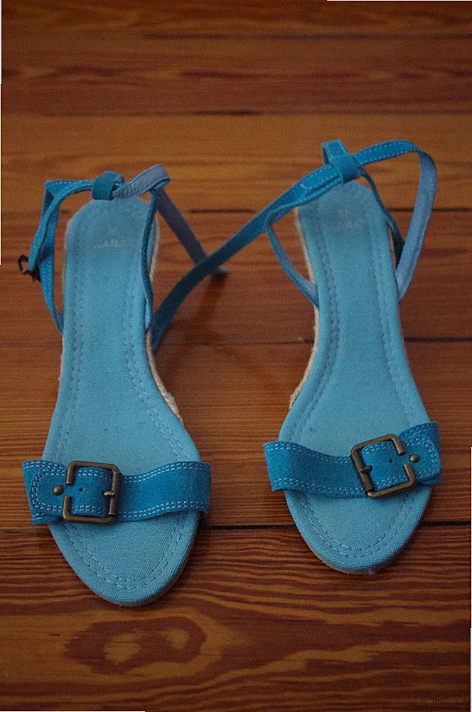 Sandalen, Sommerschuhe 39, Riemchen, türkis, Stoff, Keilabsatz, selten getragen