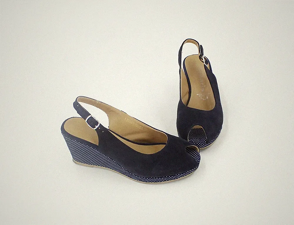 Sandalen Tamaris Schnalle Keilabsatz Leder blau Gr. 36