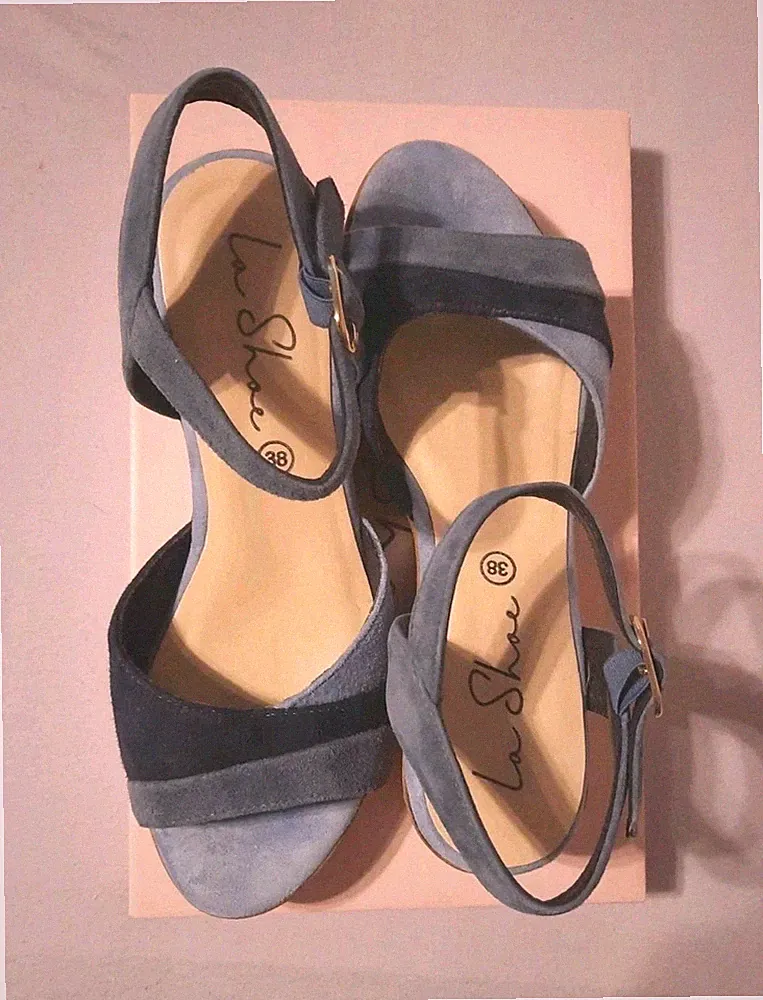 Sandalen von La Shoe Keilabsatz Jeansblau Gr.38 Memory Foam Hallux Valgus