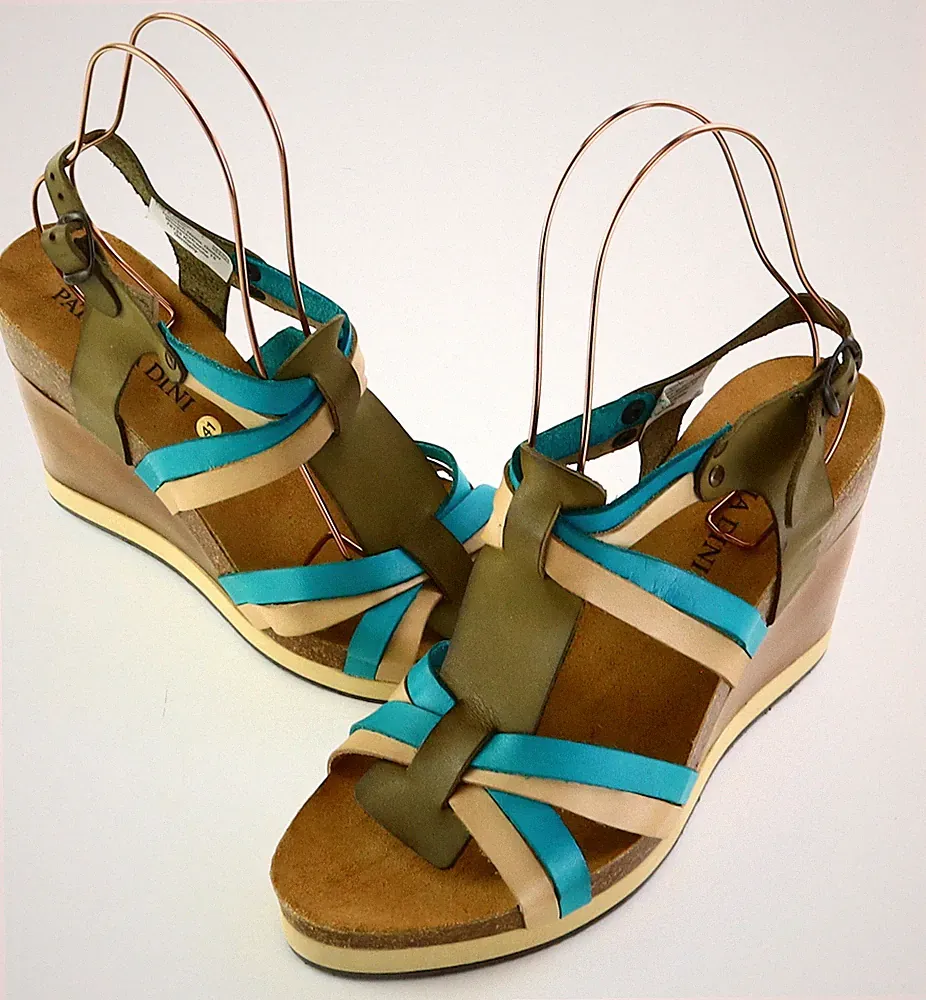 Sandalette aus Leder Gr. 41 Blau Braun Damen Sommer-Schuhe Freizeitschuhe RPW