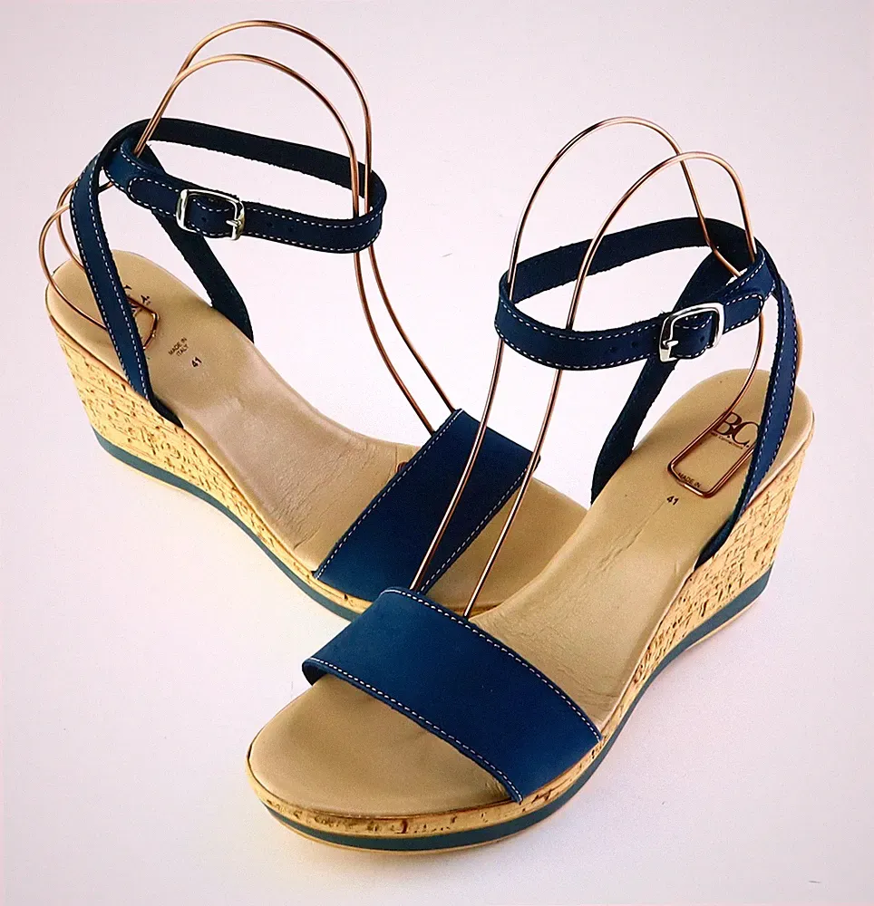 Sandalette aus Leder Gr. 41 Blau Damen Sommer-Schuhe Freizeitschuhe RPW