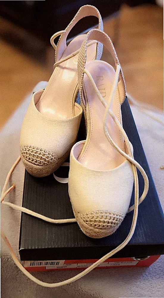 Sandalette Espadrilles mit Keilabsatz und Plateau, Schnürung sandfarben Gr. 40