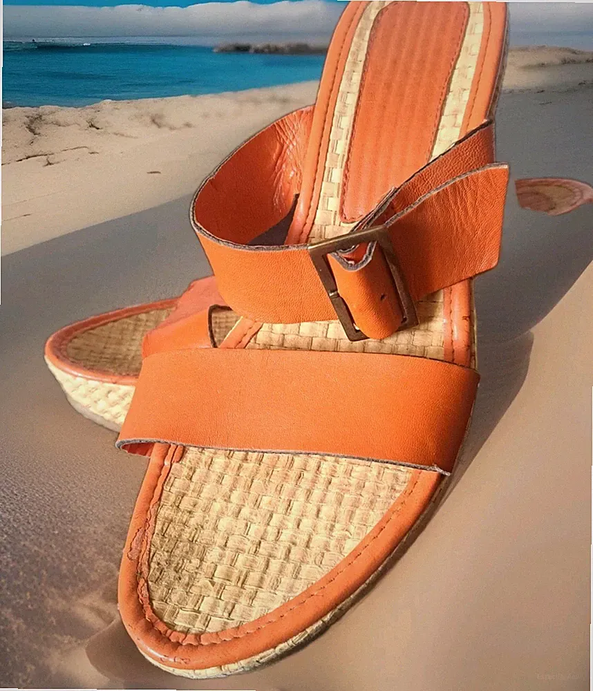 Sandalette Pantolette hoch mit Keilabsatz orange Gr. 36