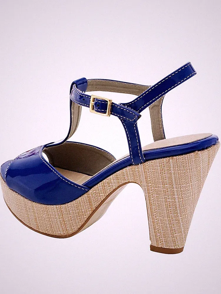 Sandalette Plateausandalen Damen Schuhe Leder blau Gr 39 6