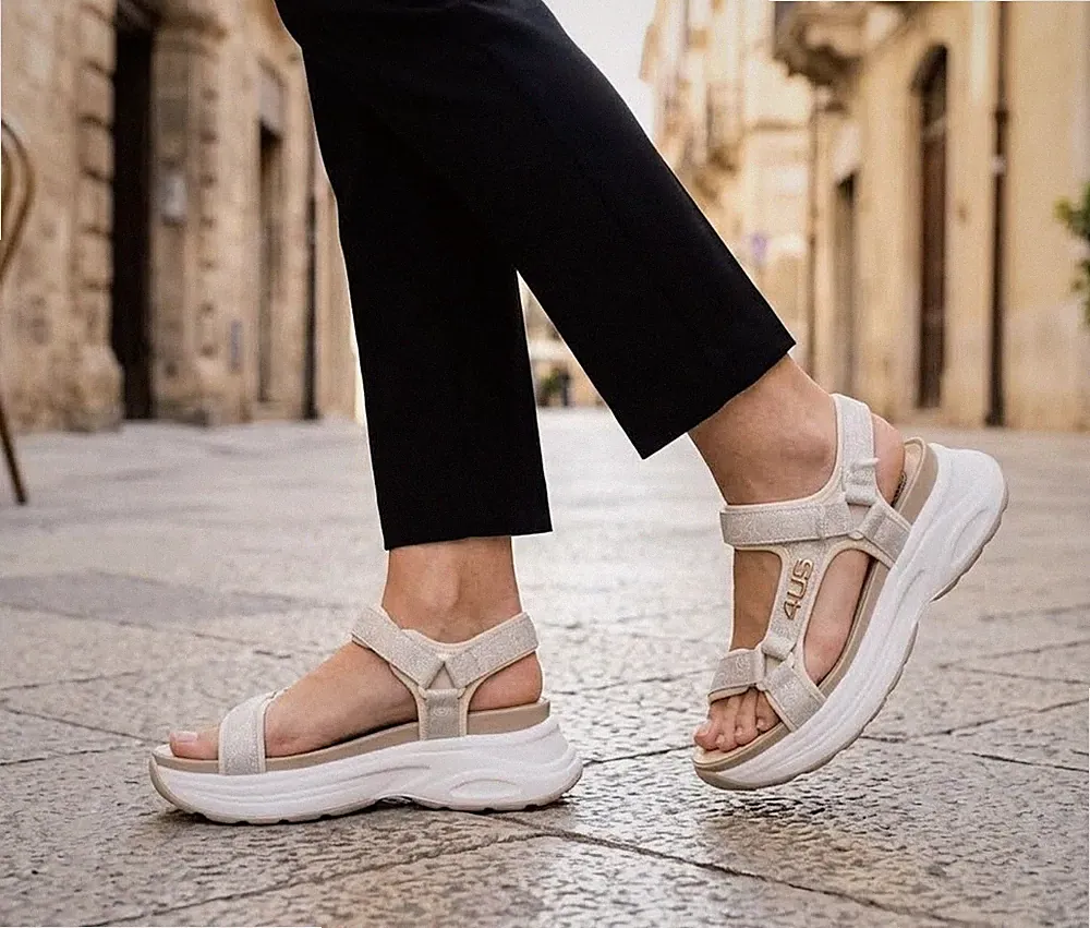 Sandaletten Damen Gold 4US Cesare Paciotti 4BX212 Komfort Leder Kork Keilabsatz