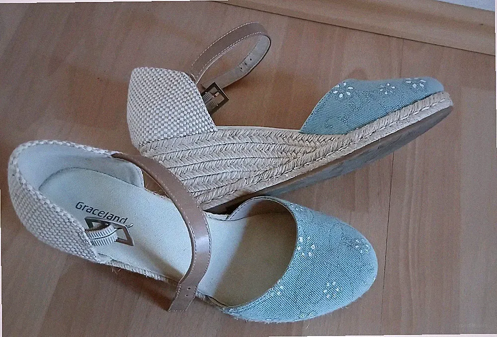 Sandaletten mit Keilabsatz vorne geschlossen, Wedges Textil Espadrilles Größe 39