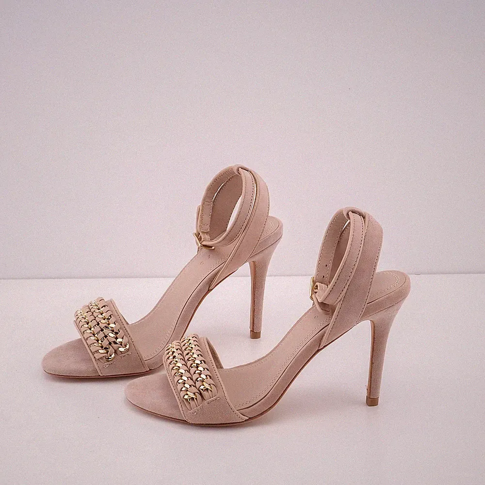 Sandro Paris Damenschuhe Wildleder Absatz Kette Beige Größe 36 CH1840E