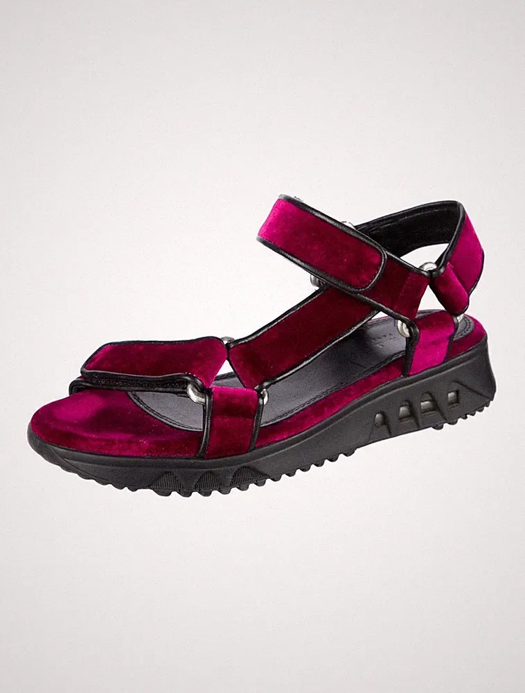 Sandro Unique Leather Sandals Fuchsia Velvet Velour Open Toe Slingback Size 37