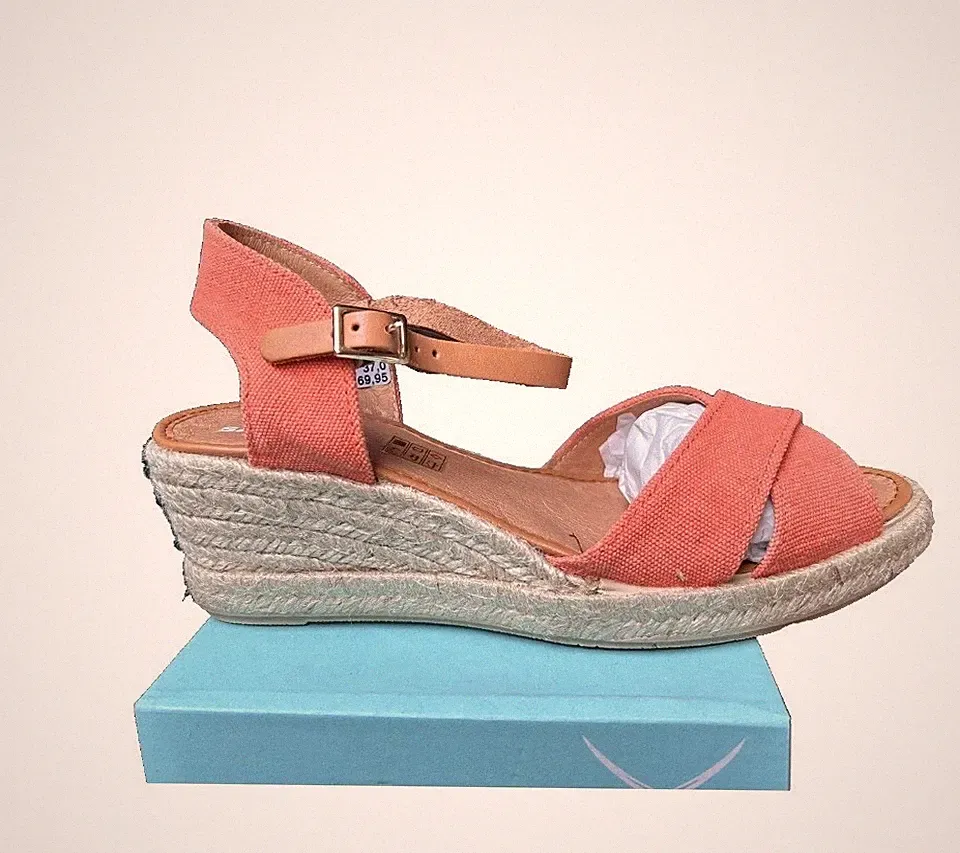 Sansibar Bologna Damen Keilabsatz-Sandalen mittel Knöchelriemen Orange EU 37