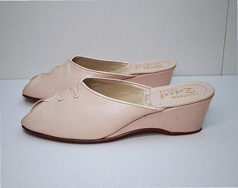 SAPATEIRA ZAZA 4,5 UK EU37,5 DAMEN ROSA LEDER KEILABSATZ SLIDER SANDALEN SCHUHE