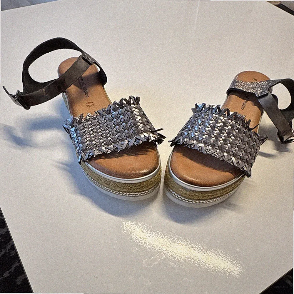 Sapore di mare Damen Sandalen Leder silber/schwarz Riemchen Keilabsatz EU 38