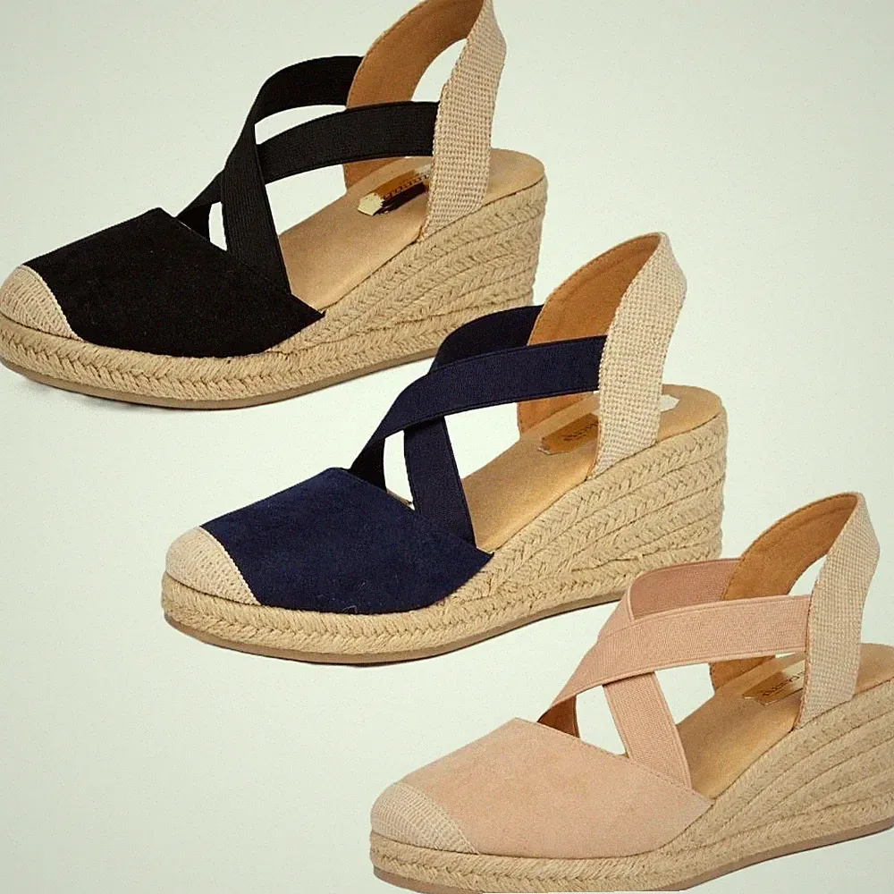 Savannah bequeme Damen-Espadrille-Sandalen mit Kreuzriemen mittelhohem Absatz Keilabsatz "F2R314"