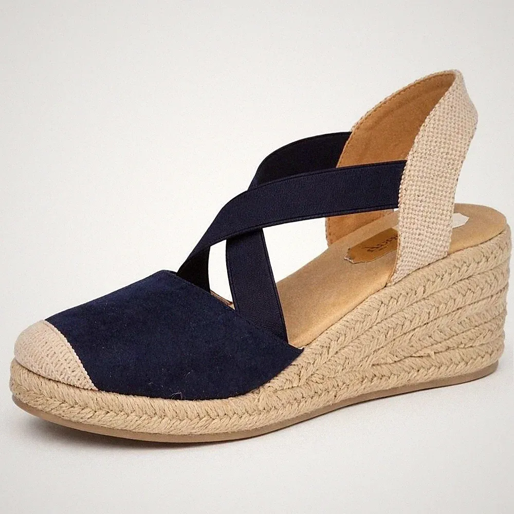Savannah bequeme Damen-Espadrille-Sandalen mit Kreuzriemen mittelhohem Absatz Keilabsatz "F2R314"