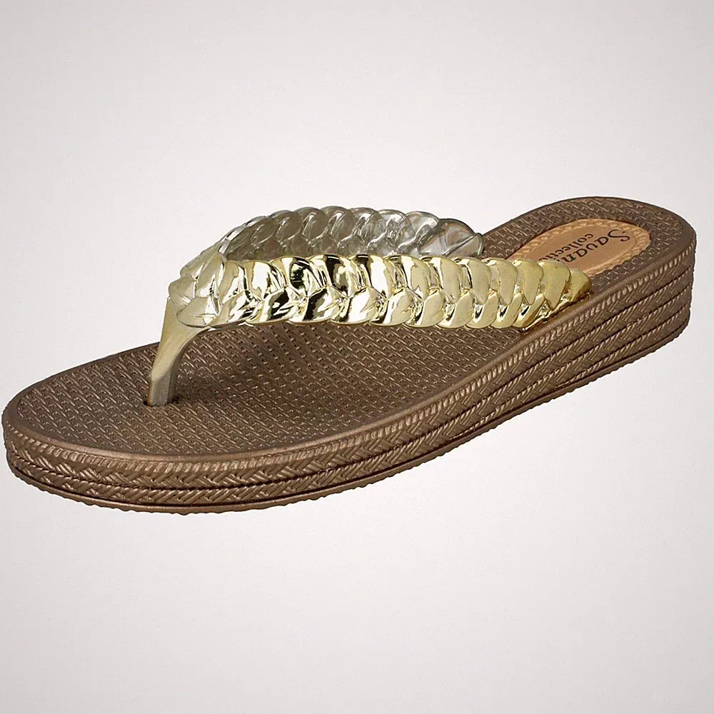 Savannah Damen Flip Flops Mit Keilabsatz Zehensteg Gold Pewter Silber