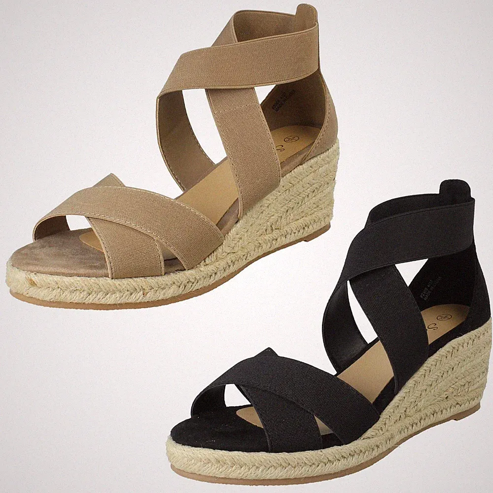 Savannah Damen-Sandalen elastischer Riemen breite Passform Keilabsatz F2R308