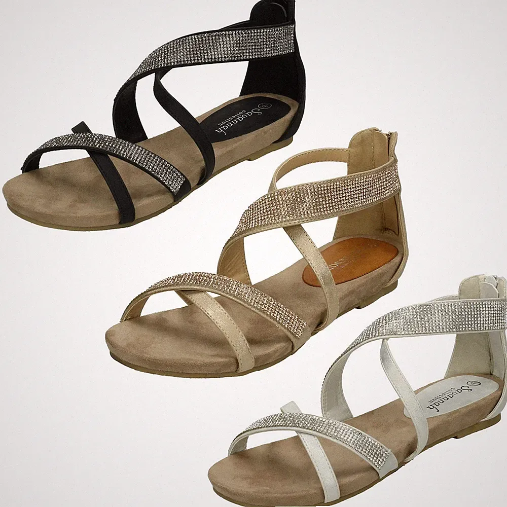 Savannah Damen Savannah Low Wedge Diamant X Riemen Sandalen mit Reißverschluss