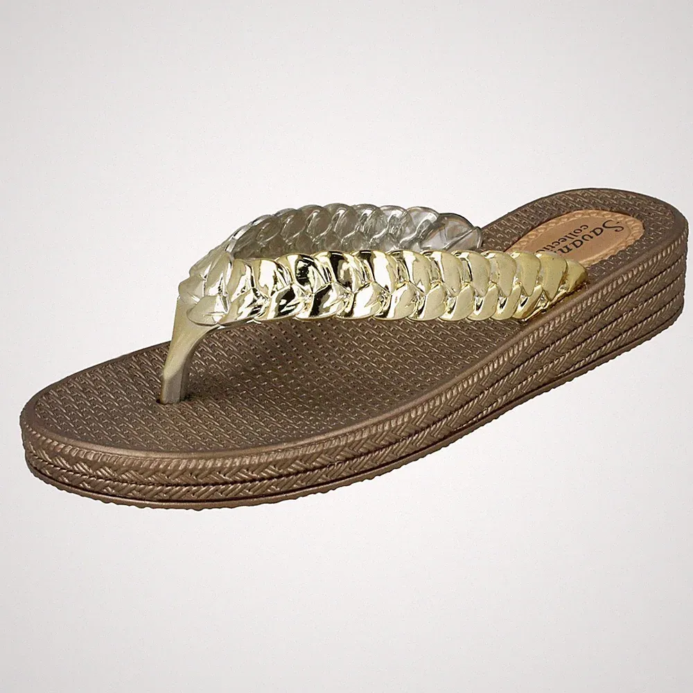 Savannah Damen Zehensteg Flip Flops Sandalen, Slip On, Pewter-Grau Gold Silber