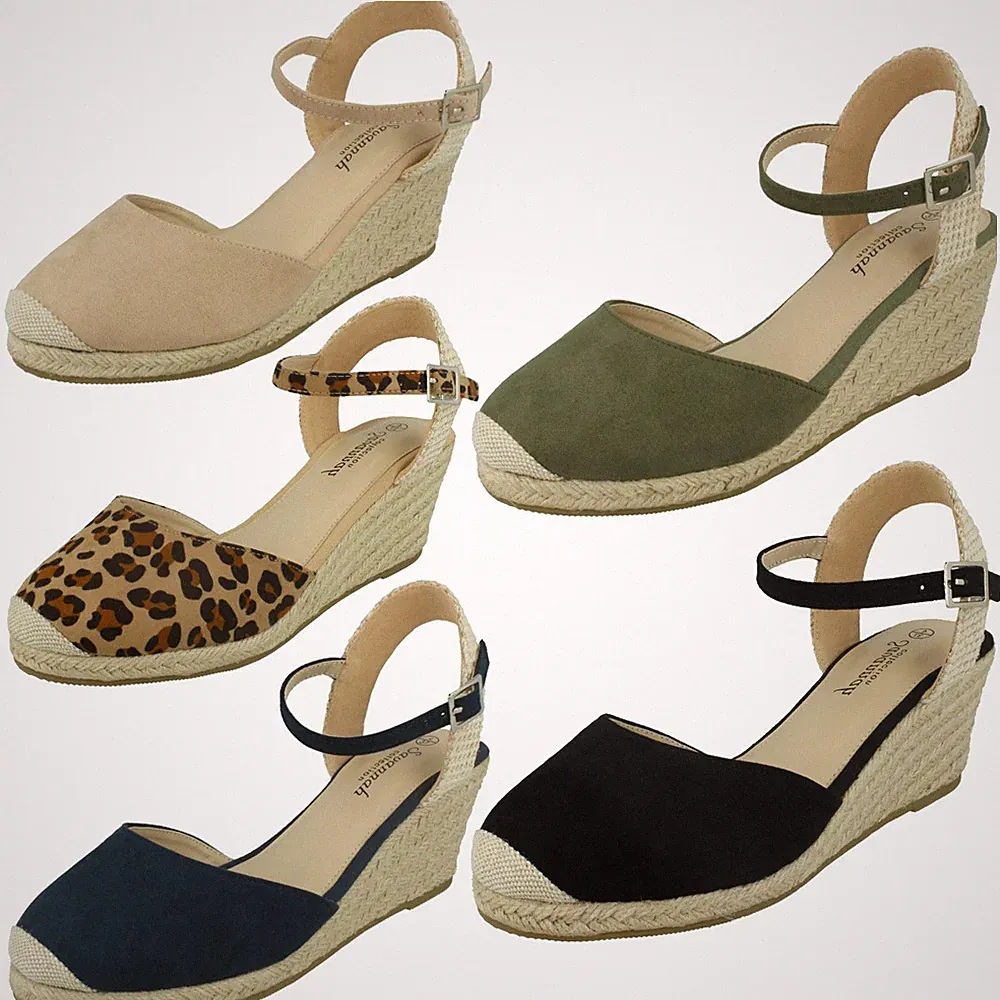 Savannah 'F2274' Damen-Espadrille-Sandalen mit Keilabsatz Canvas