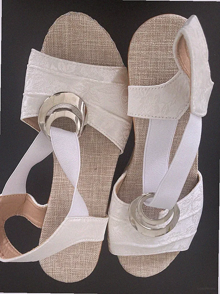 Schicke Bequeme Neu Sandalen Sommer Schuhe Damen Gr 42 Beige Keilabsatz 6cm