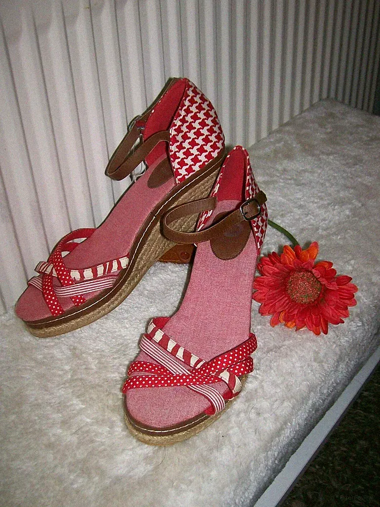 schicke "Picnic" 💙Damen-Sandaletten💙gr.42 Rot,Weiß,Braun mit Keilabsatz Neu