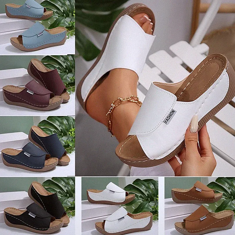 Schlichtes Design Damen Sandalen Sommer Keilabsatz Schlappen Pantoletten Slippe