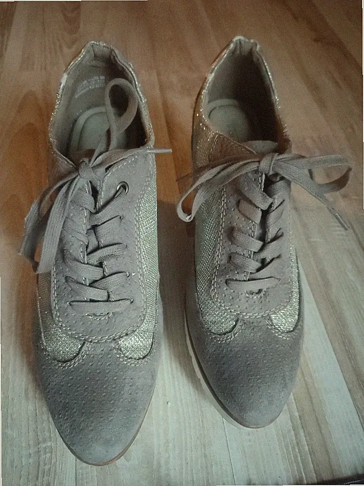 Schnürschuhe Tamaris Goldglitzer/Beige Keilabsatz Gr.40