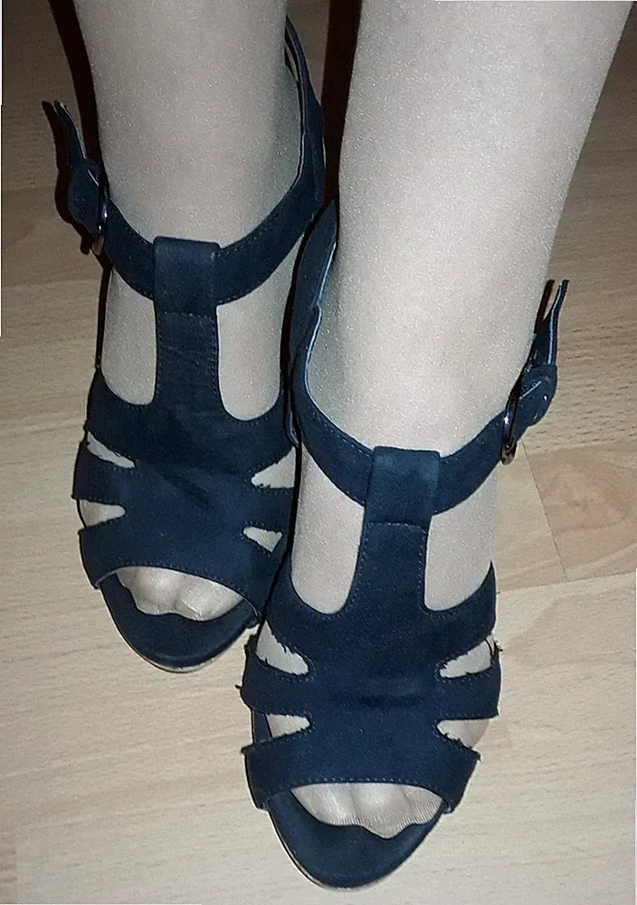 Schöne Damen Korken Sandalen Blau, Offen Größe39/getragen
