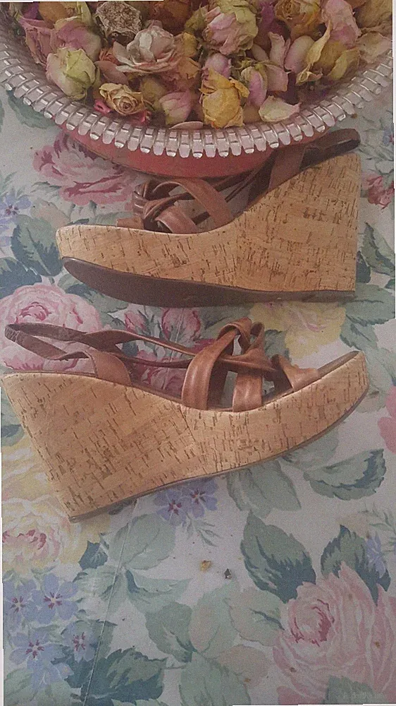 Schöne*Sandalen*Damen*ALDO*Cognac*12cm.*Kork Keil-Absatz*Leder*gr.42*