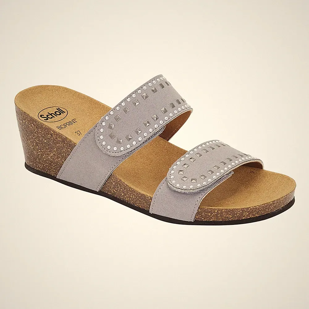 SCHOLL Hausschuhe Sandalen Keilabsatz 2-Band mit Rissen MICHELLE 2.0 GRAU Fußbett