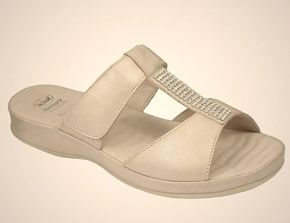 Scholl Zelma Damen-Sandalen UK 7 EU 41 elfenbeinfarben verziert Leder H-Steg Slider